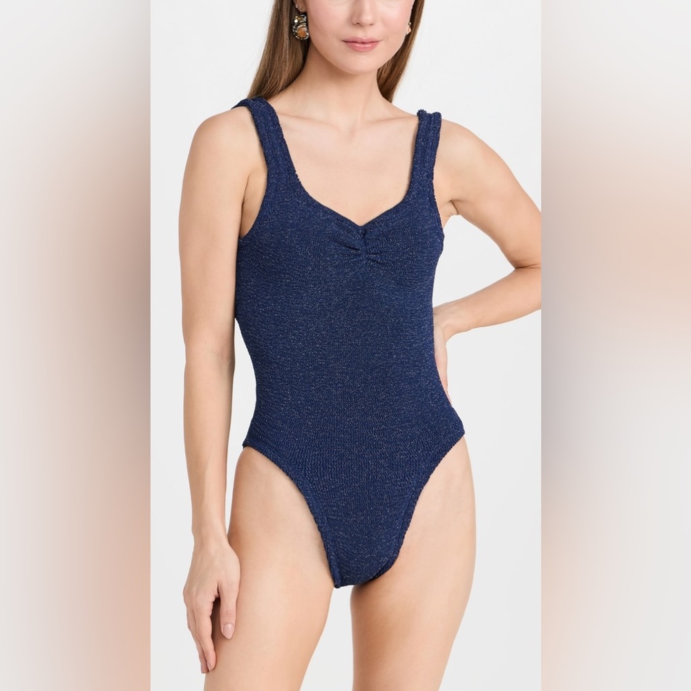 Hunza G Tonya Metallic Crinkled One-Piece Swimsuit NWOT
